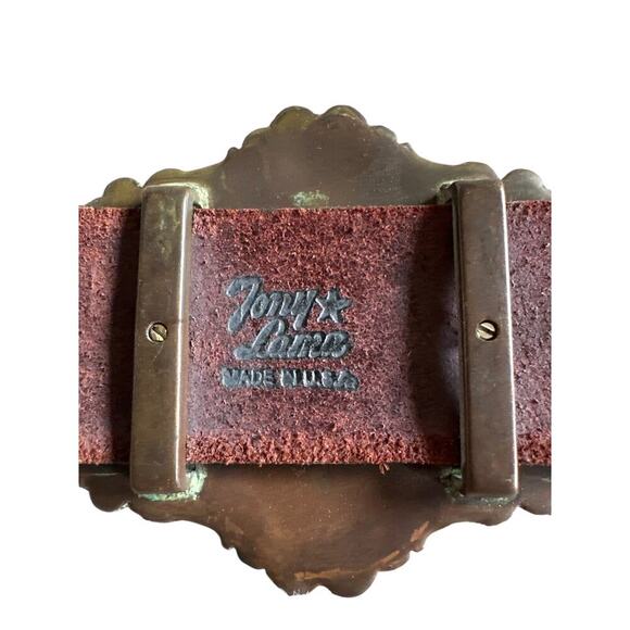 Tony Lama Brown Tooled Leather Swarovski Crystals Concho Cross Western Belt 34 - Picture 2 of 5